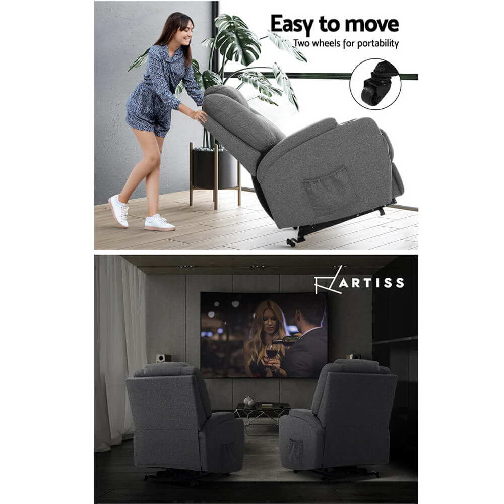 Luxurious Electric Recliner Massage Chair with Lift Motor Heat Therapy, Fabric Upholstery - Unwind in Style