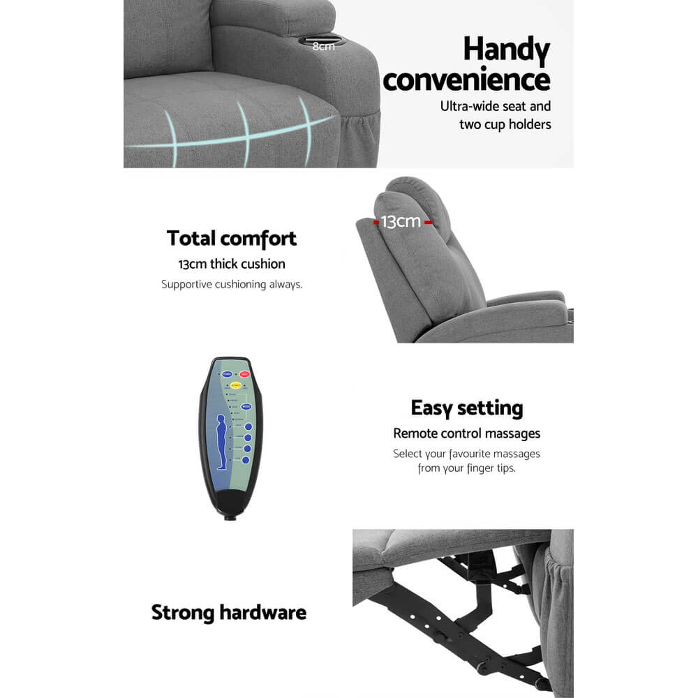 Heated Fabric Lounge Sofa Electric Massage Chairs Grey Enhance Comfort and Well-being