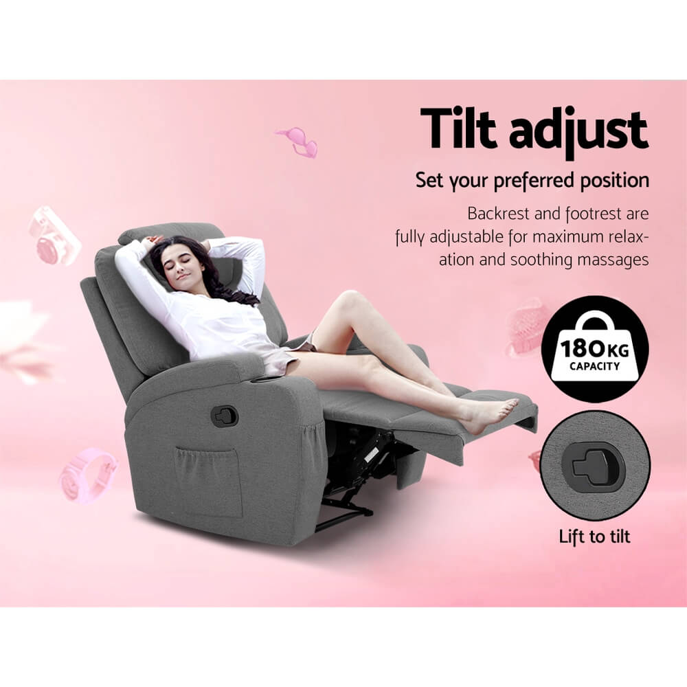 Grey Electric Massage Chairs Heated Fabric Lounge Sofa Style Indulge in Relaxation
