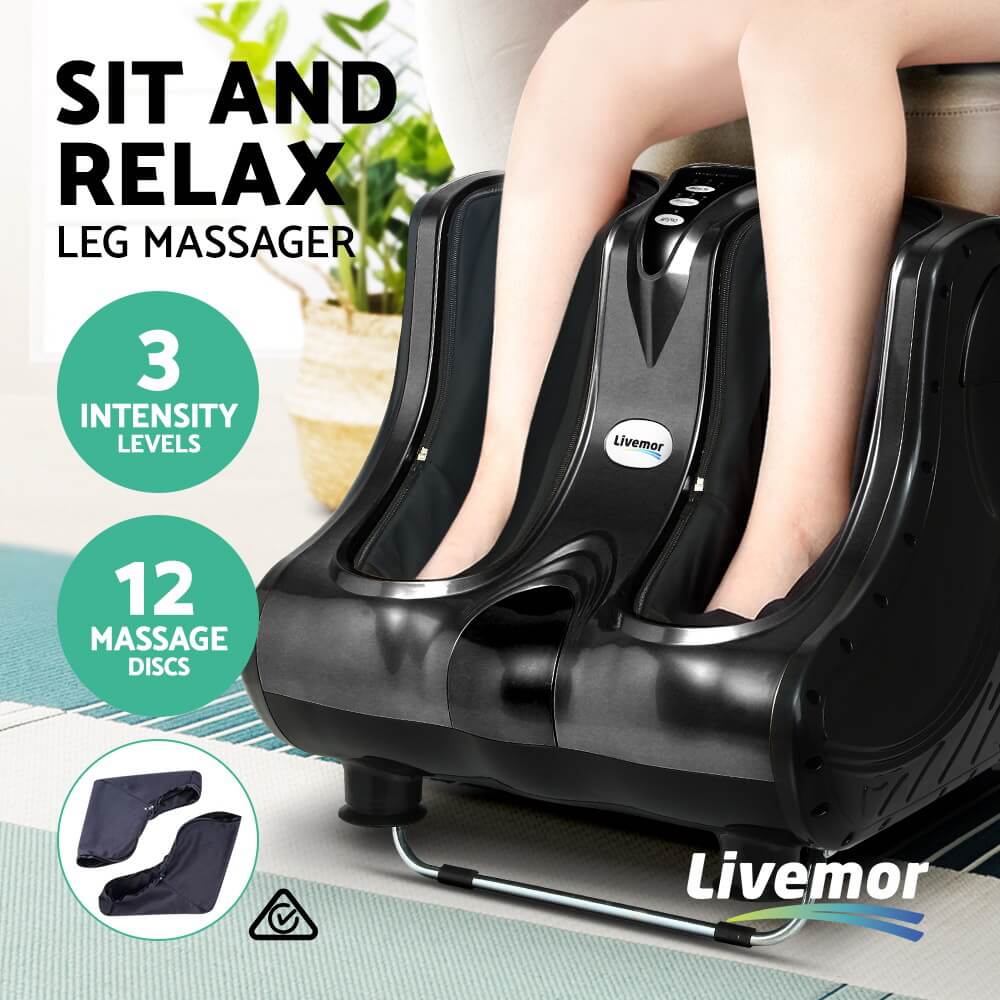 Customizable Relief Livemor Foot Massager Shiatsu Kneading Rolling Ankle Calf Leg Massagers, 4 Powerful Motors, 3 Intensity Levels, Washable Foot Sleeve