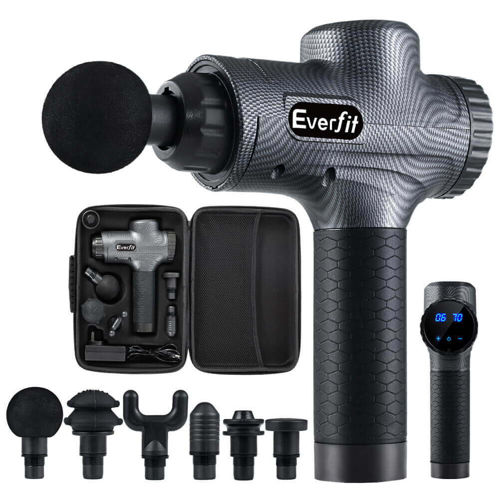 Everfit Electric Massage Gun Powerful 20V Brushless Motor, Customised Vibration Therapy, Long-lasting Battery, LCD Display, 6 Interchangeable Heads