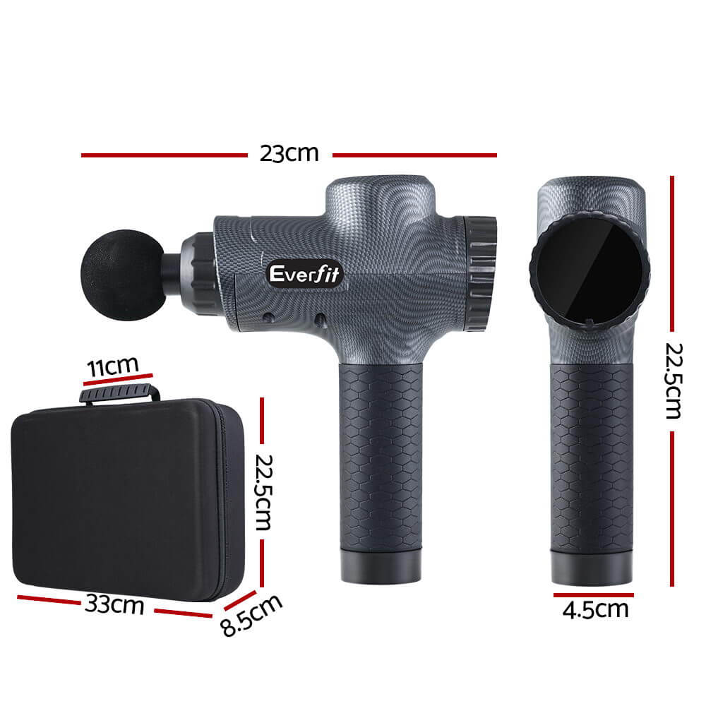 Efficient Muscle Therapy Everfit Massage Gun for Tissue Percussion, 6 Interchangeable Heads, Powerful 20V Motor, Long-lasting Battery, LCD Display