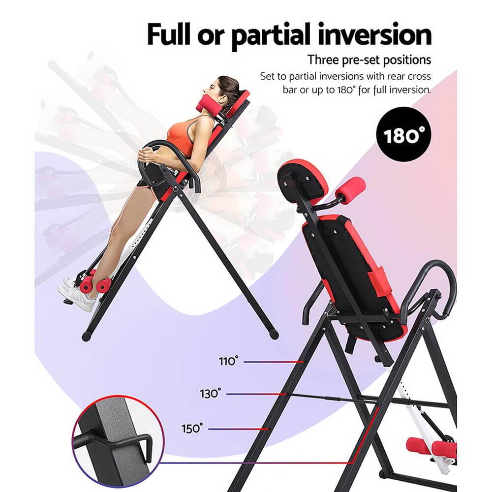 Convenient and Portable Design Everfit Inversion Table, Home Gym Fitness Stretcher Inverter, Red, Foldable and Portable, Rust-Proof Steel Frame, Easy Storage and Transport