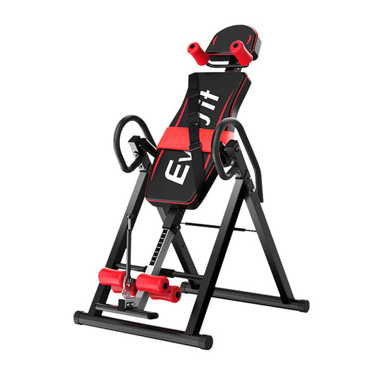 Relieve Back Pain and Enhance Flexibility Everfit Inversion Table, Home Gym Fitness Stretcher Inverter, Black, Adjustable Angle, Durable Steel Frame