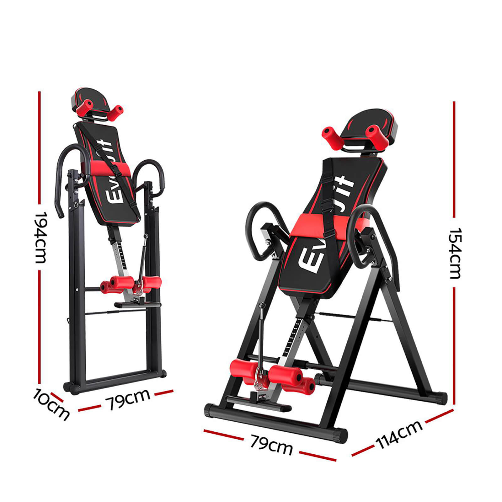 Experience Comfort and Stability Everfit Inversion Table, Home Gym Fitness Foldable Stretcher Inverter, Black, Extra-Wide Padding, Padded U-frame Handles