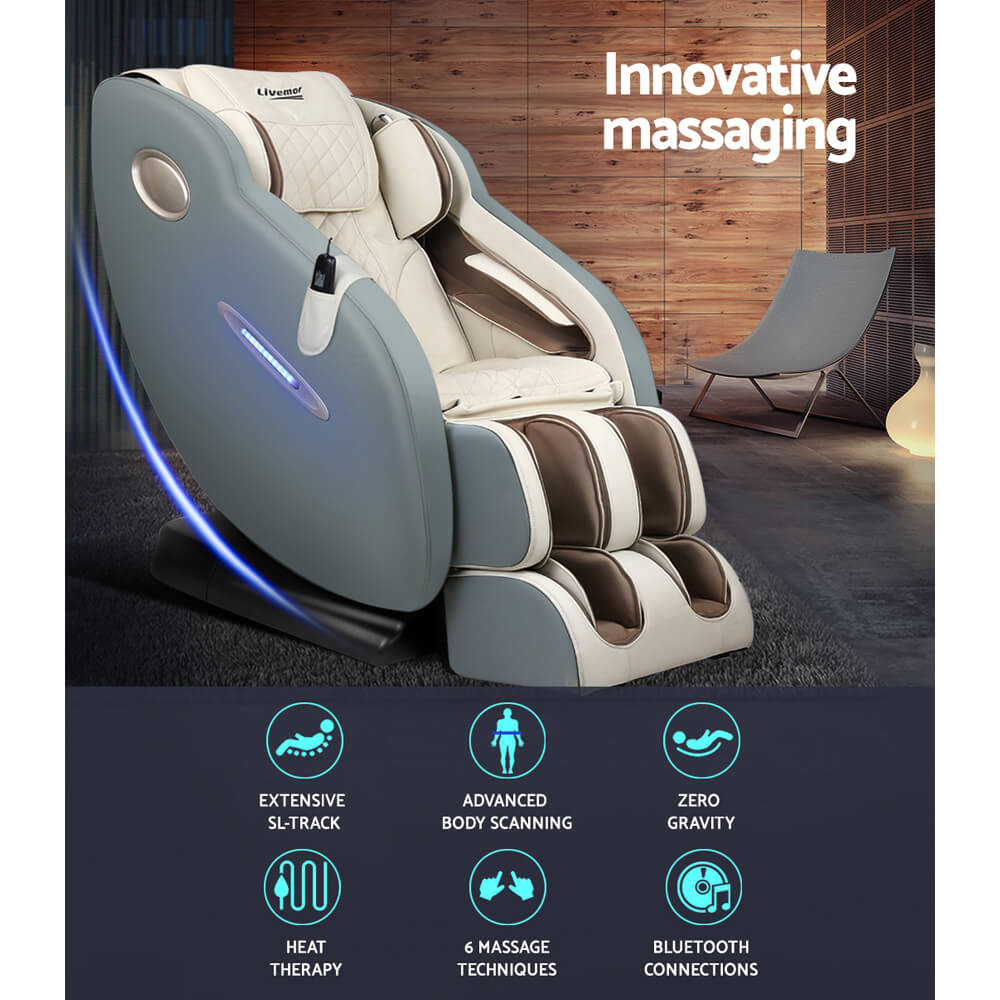Livemor Electric Massage Chair Recliner with SL Track Shiatsu Heat Back Massager Automatic Zero Gravity, Targeted Modes, Built-in Wheels, Remote Control