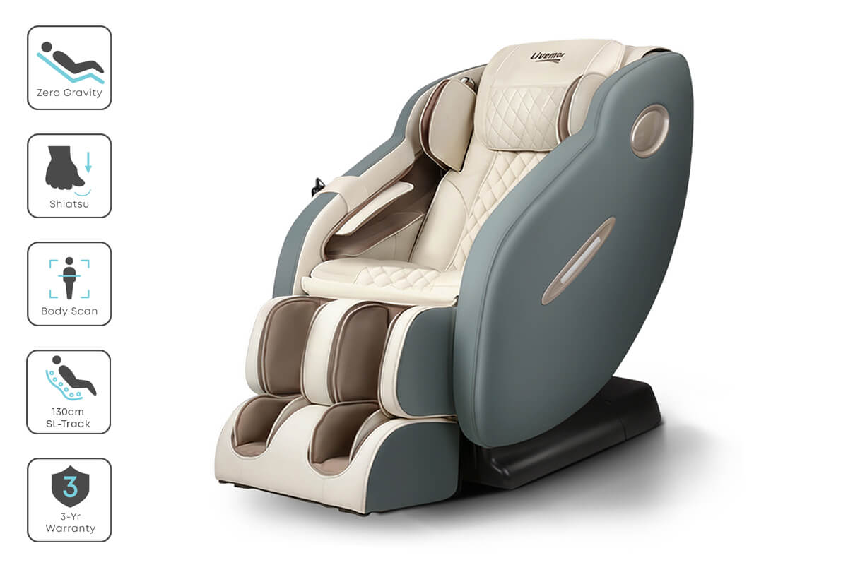 Livemor Electric Massage Chair Recliner SL Track Shiatsu Heat Back Massager Adjustable Strength and Speed, 3D Bluetooth Speakers, Advanced Body Scan