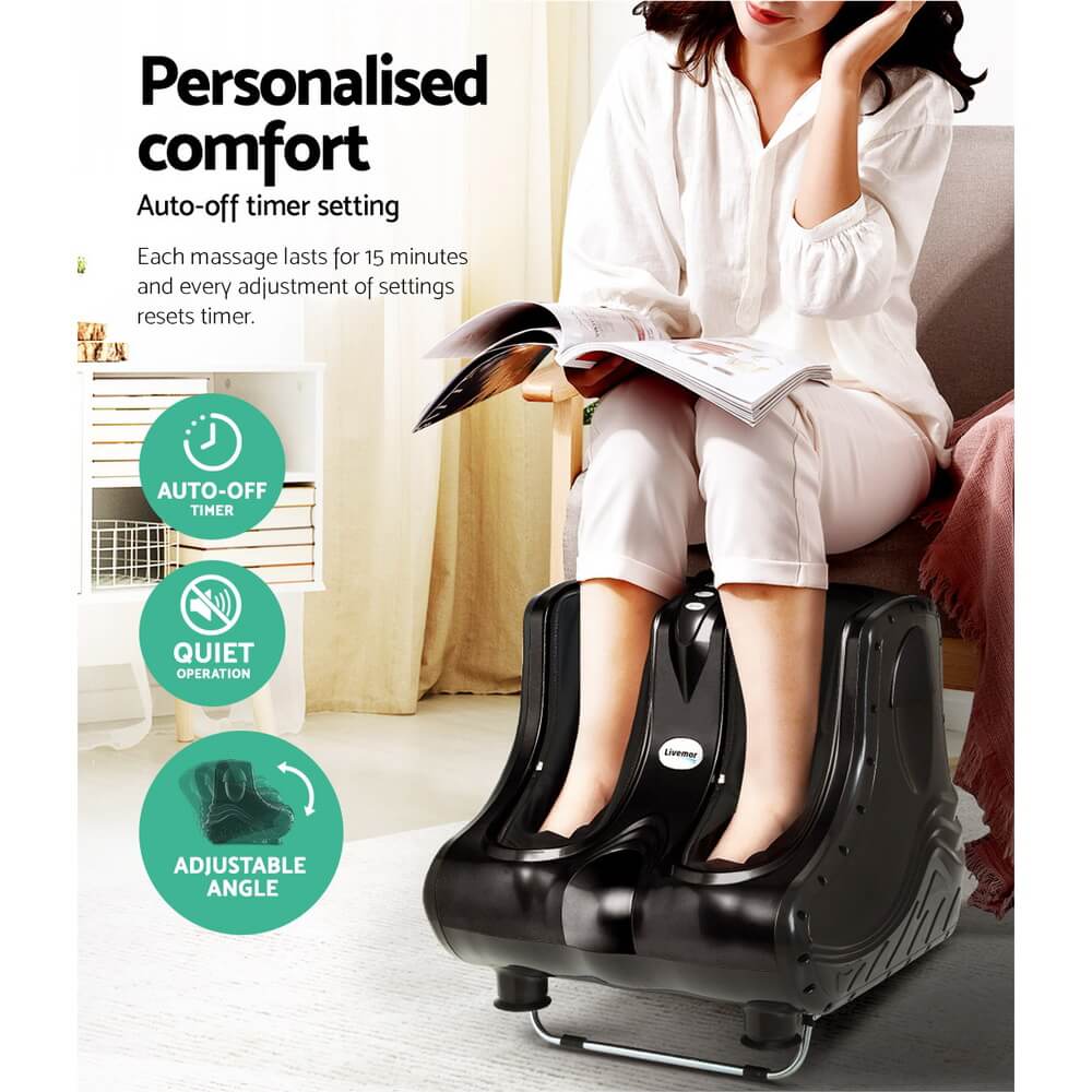 Soothe Your Feet & Calves Livemor Foot Massager Shiatsu Kneading Rolling Massagers, Black Design, 8 Discs for Feet, 4 Discs for Calves, Portable Carry Handles