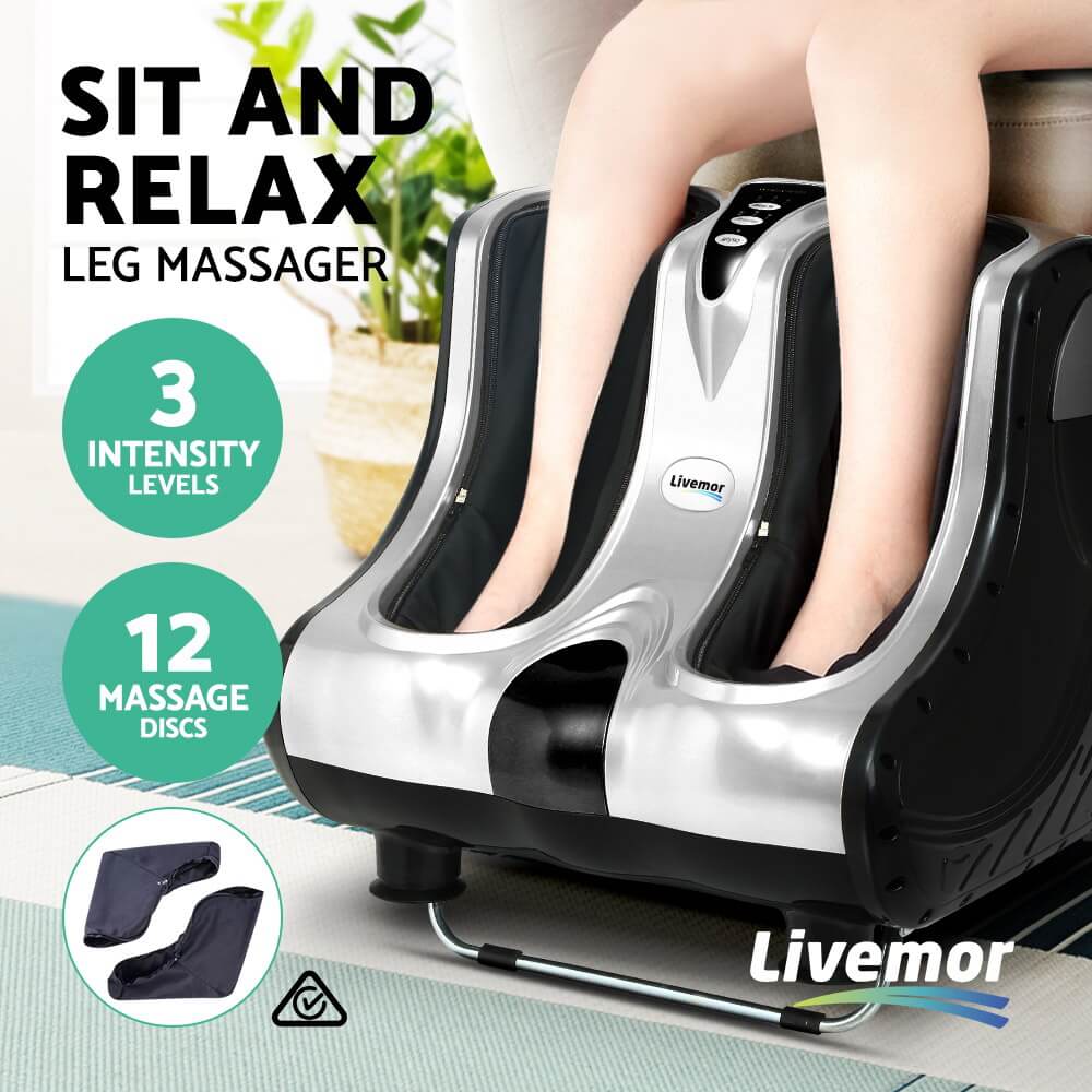 Versatile & Effective Livemor Foot Massager Shiatsu Kneading Rolling, 360° Massage, Foot or Leg Option, Adjustable Intensity, Washable Foot Sleeve, Portable Design