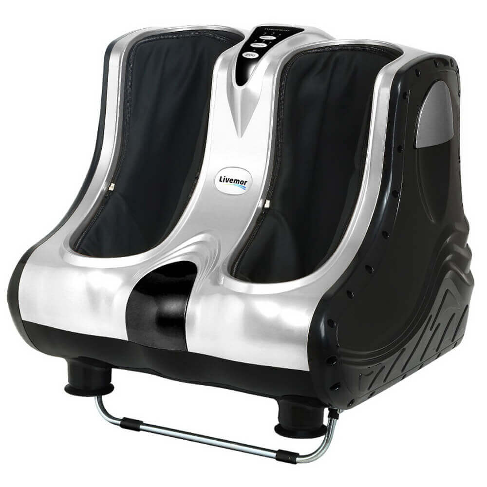 Total Relaxation Experience Livemor Foot Massager - Shiatsu Kneading Rolling, 360° Massage, Foot or Leg Option, 8 Discs for Feet, 4 Discs for Calves, Adjustable Angle