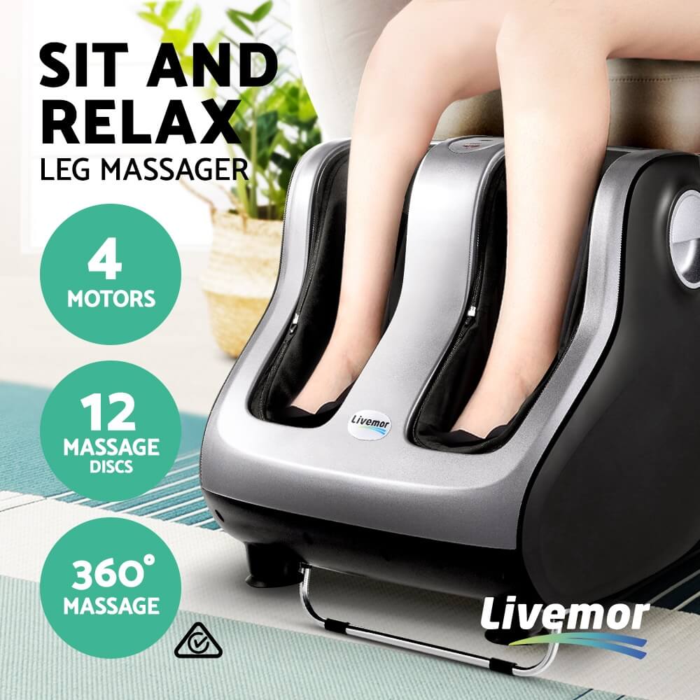 Targeted Pain Relief Livemor Foot Massager Shiatsu Ankle Calf Leg Massagers, Adjustable Intensity & Angles, 8 Discs for Feet, 4 Discs for Calves