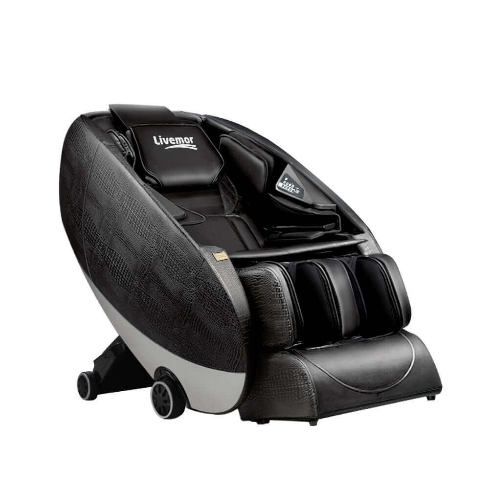 Livemor Massage Chair Deluxe Zero Gravity Electric Massage Recliner Chair (Black) 130cm SL Track, 5 Auto Programs, Buttock Massage, Advanced Body Rollers, Zero Gravity