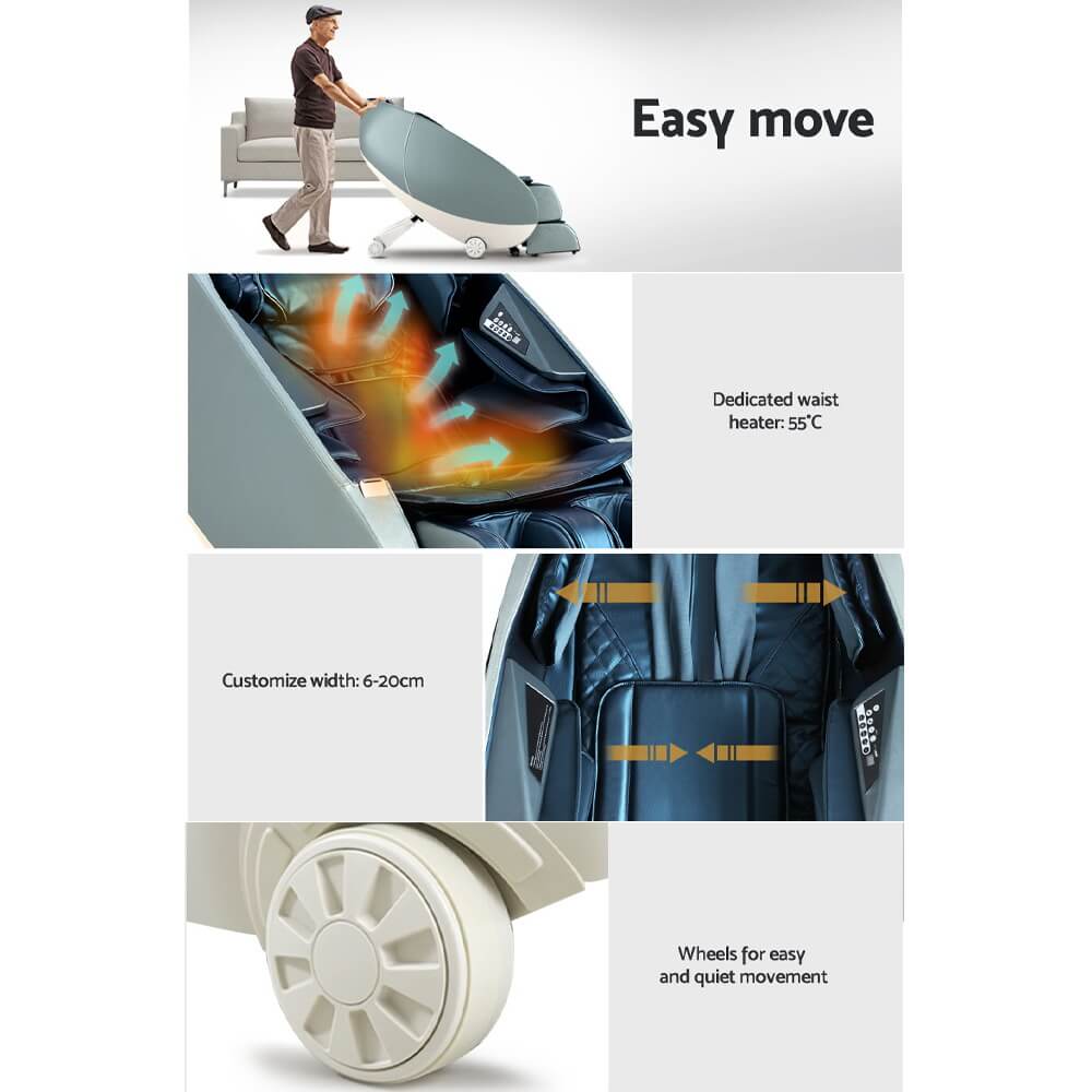 Zero Gravity Electric Recliner Chair Livemor Massage Chair Deluxe Blue 5 Auto Programs, 4 Targeted Modes, SL Track, Body Scanning, Waist Heating, Premium Sound System