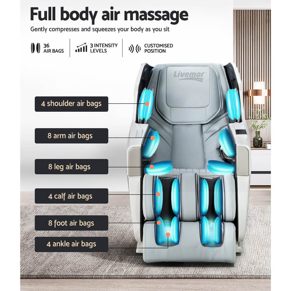 Livemor Massage Chair Electric Zero Gravity Bed Recliner (Black) Advanced Body Rollers, Zero Gravity Function, Airbags, Waist Heating, Bluetooth, Easy Operation