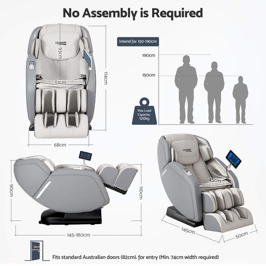 Gray Sizes and Measurements Electric Livemor with dimensions and assembly information