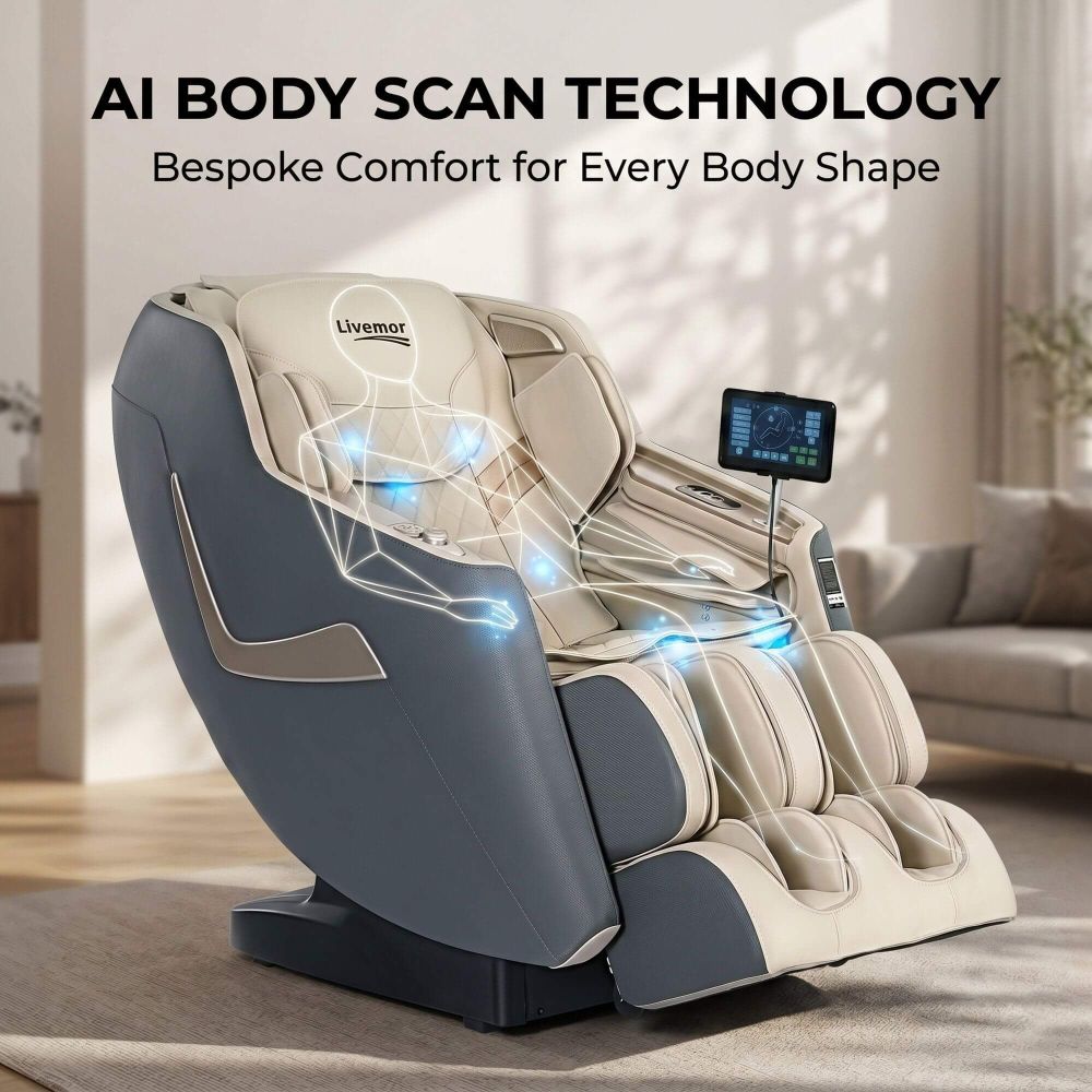 3D OPAL Electric Massage Chair with AI body scan technology in a living room setting