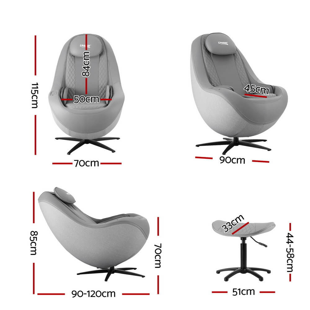 Measurement chart of a gray 3D ROLI Massage Chair Electric