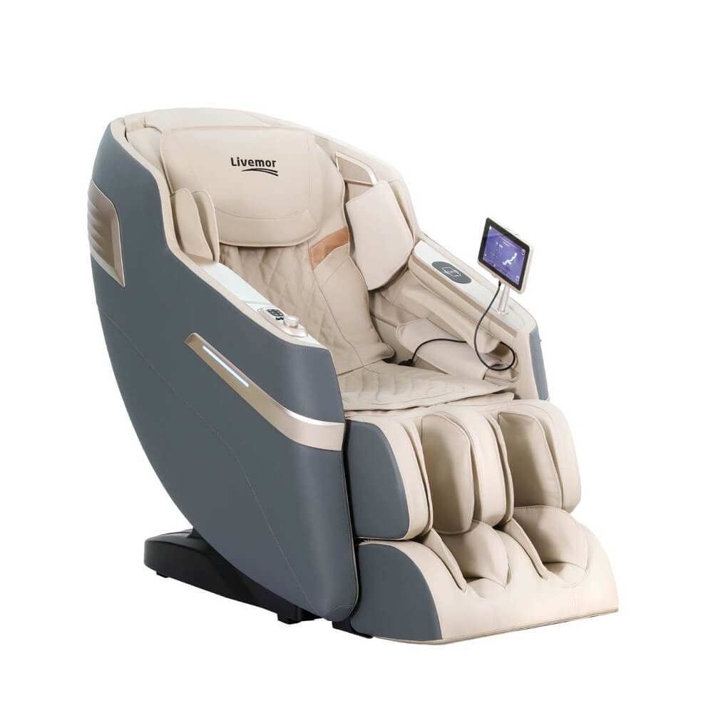Beige and gray 4D SINA Massager Chair Electric with a screen o
