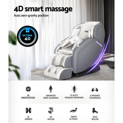 4D mechanism roller Livemor Massage Chair with features listed
