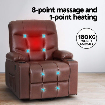 Brown 8 point massage RECLINER with massage points and heating indicator 