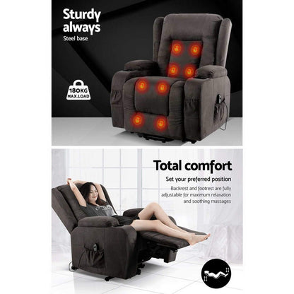 ARTISS RECLINER Comfort Lift with heating elements and a person using it