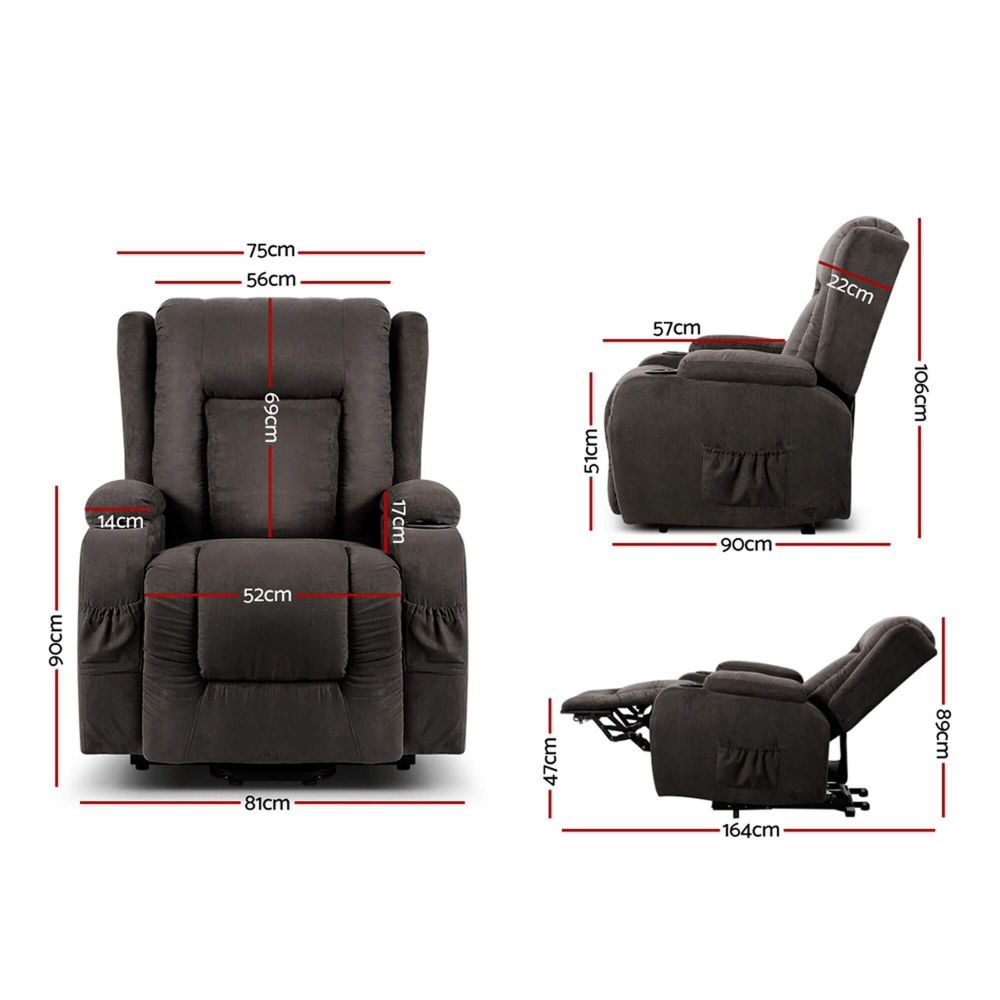 ARTISS RECLINER Lift sizes with dimensions