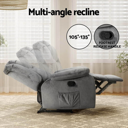 Gray ARTISS RECLINER with multi-angle recline feature and footrest release handle