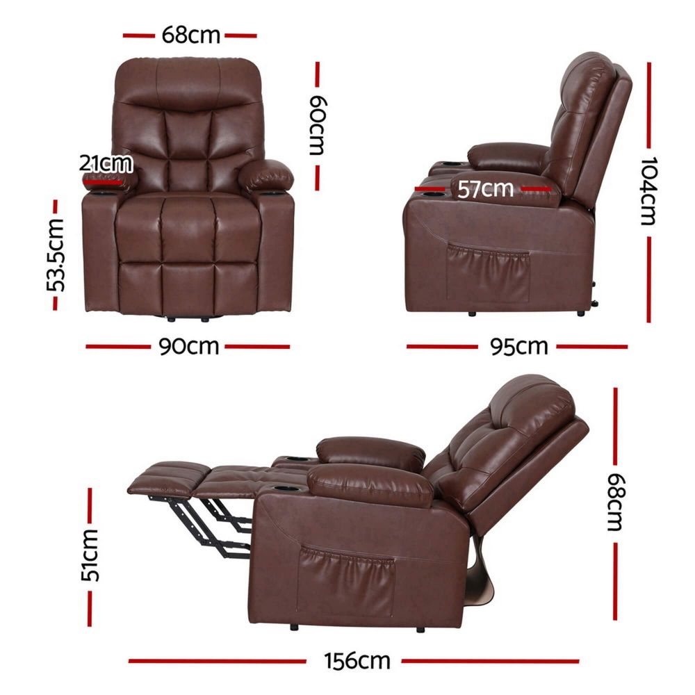 Brown leather ARTISS RECLINER sizes with dimensions