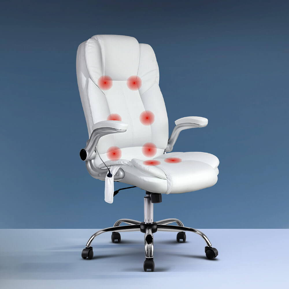 Artiss-8-Point-Massage-Office-Chair-Multi-Layer-Padded-Seat-White