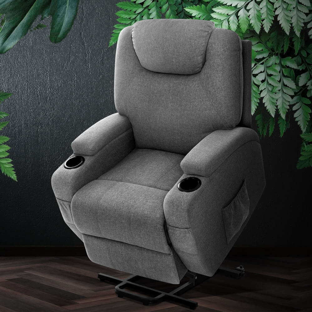 Comfortable Electric Recliner Massage Chair Lift Motor, Heating Function, Fabric Upholstery Recharge and Relieve Stress