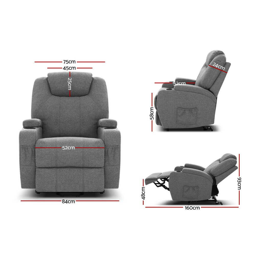 Artiss Electric Recliner Massage Chair Lift Motor, Heating, Fabric Upholstery