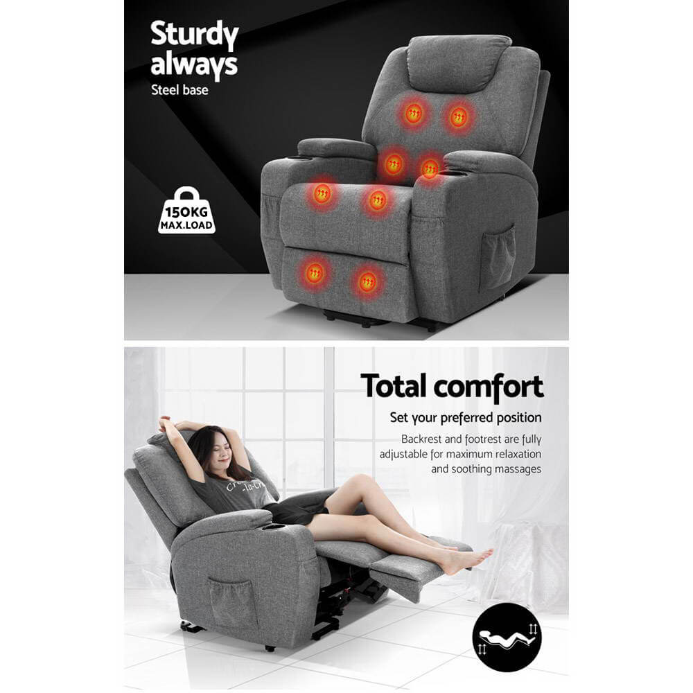 Soothing Electric Recliner Massage Chair Lift Motor, Heating Function, Fabric Upholstery - Enhance Well-being and Comfort
