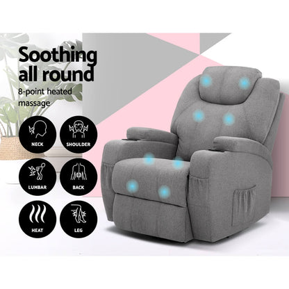 Fabric Upholstery Electric Massage Chairs Grey, Heated Lounge Sofa for Optimal Comfort Artiss Electric Recliner Chair Massage Function Heated Fabric Grey Lounge Sofa Design