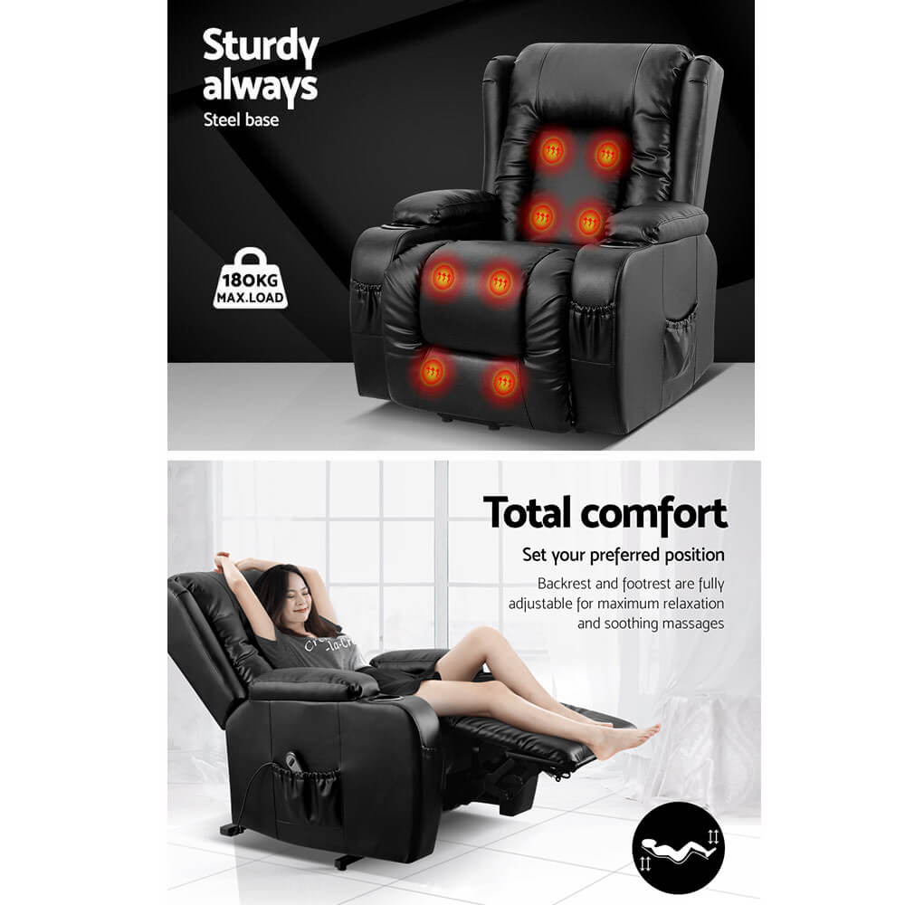 Heated Massage Recliner Chair 6-points heated Soothe Aches, Enhance Relaxation, and Lift Function