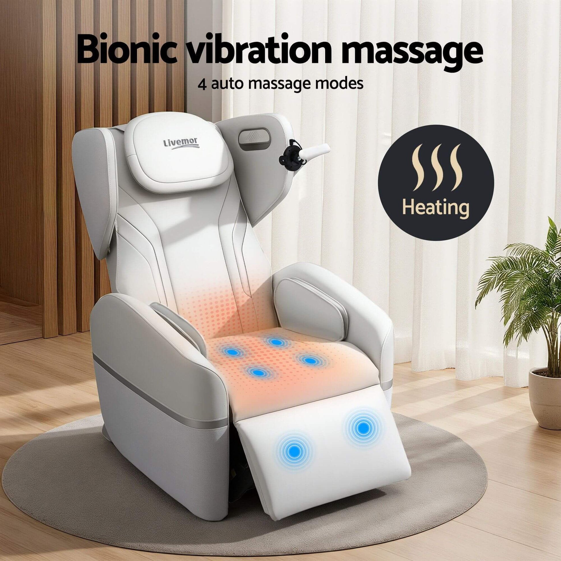 Electric Recliner chair with bionic vibration and heating features in a room setting.