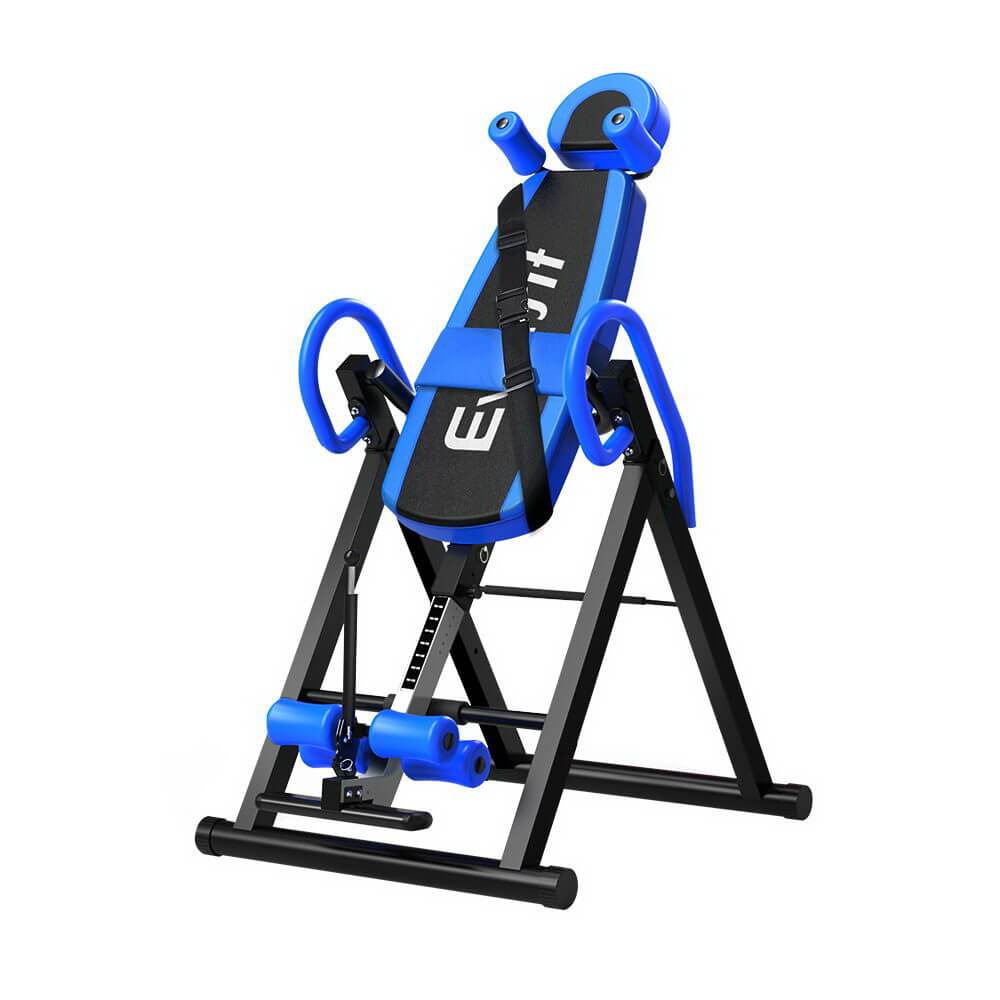 Relieve Back Pain and Improve Flexibility Everfit Inversion Table, Gravity Foldable Stretcher Inverter, Blue, Adjustable Angle, Durable Steel Frame