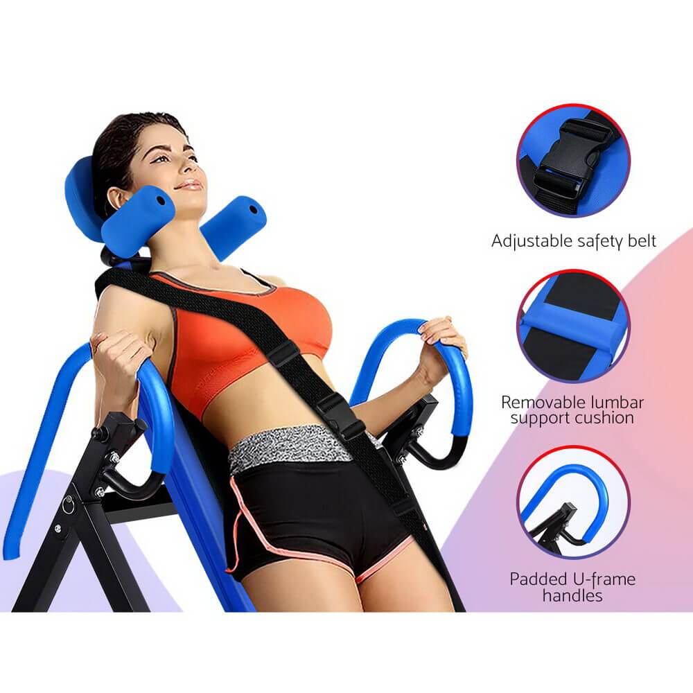 Reduce Nerve Pressure and Enhance Flexibility Everfit Inversion Table, Fitness Gravity Stretcher Inverter, Blue, Comfortable Padding, Adjustable Angle