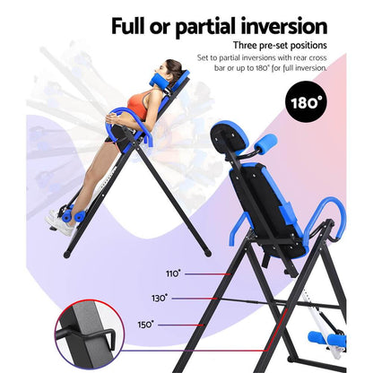 Durable Construction for Long-Term Use Everfit Inversion Table, Foldable Stretcher Inverter, Blue, Industrial-Strength Steel Frame, Maximum Weight Capacity 120kg