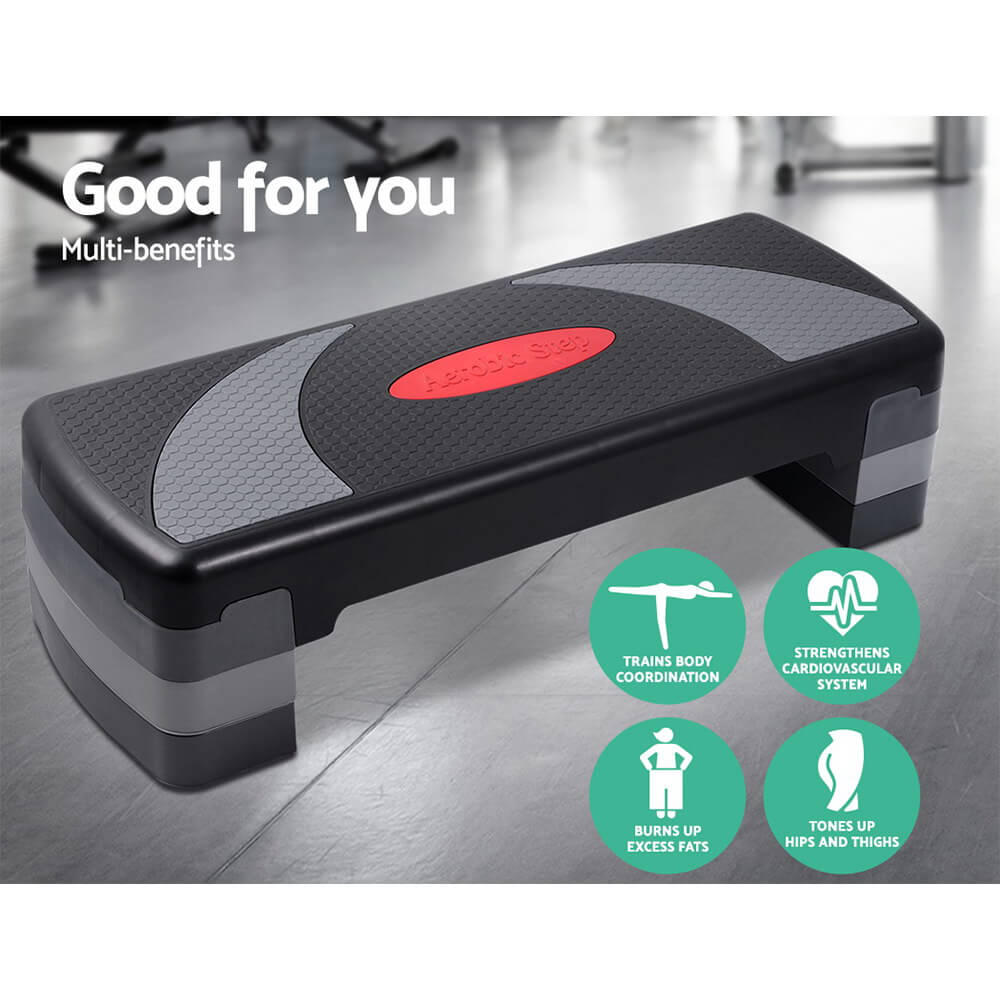 Adjustable Aerobic Step Bench Everfit Fitness Exercise, Total Body Workout, Portable Design, 3-Level Heights, Safe & Sturdy, Suitable for All Fitness Levels