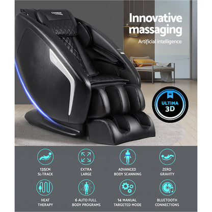 Zero Gravity Electric Massage Chair 3D Roller, Shiatsu Kneading, Black Ultimate Relaxation