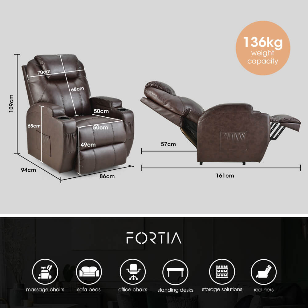 FORTIA Electric Recliner Massage Chair - Chair Sizes