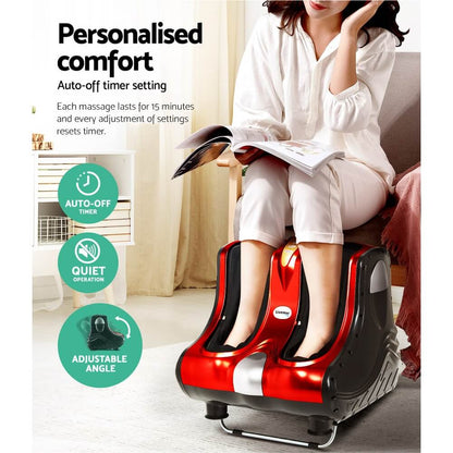 Ultimate Circulation Enhancer Livemor Foot Massager Shiatsu Ankle Calf Leg Massagers, Red Design, 4 Powerful Motors, 3 Intensity Levels, Washable Foot Sleeve