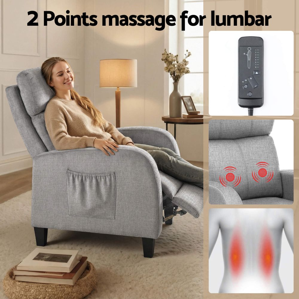 Woman relaxing in Heat RECLINER Compact Lounge Massage 2 points massage for lumbar