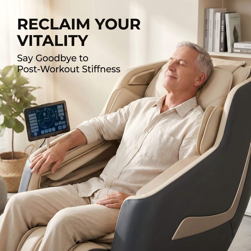 Man using a LIVEMOR 3D OPAL Electric Chair with text 'Reclaim Your Vitality'