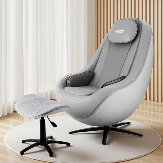 LIVEMOR 3D ROLI Massage Chair rollers ottoman on a wooden floor