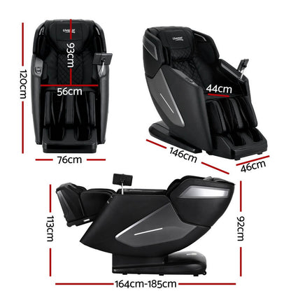 Black LIVEMOR 4D REILY Massage Chair sizes with dimensions