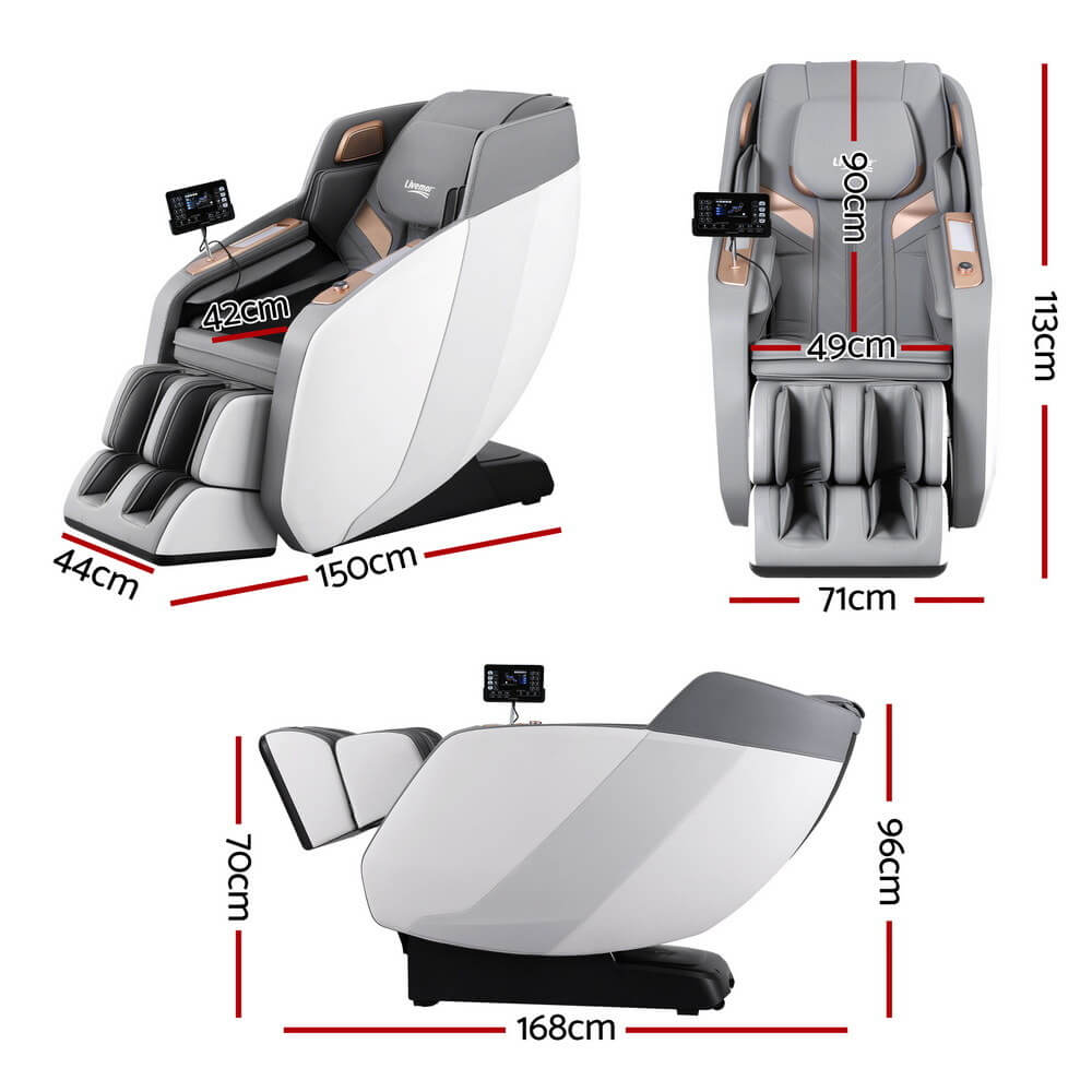 LIVEMOR 4D ROWA Massage Chair with dimensions labeled