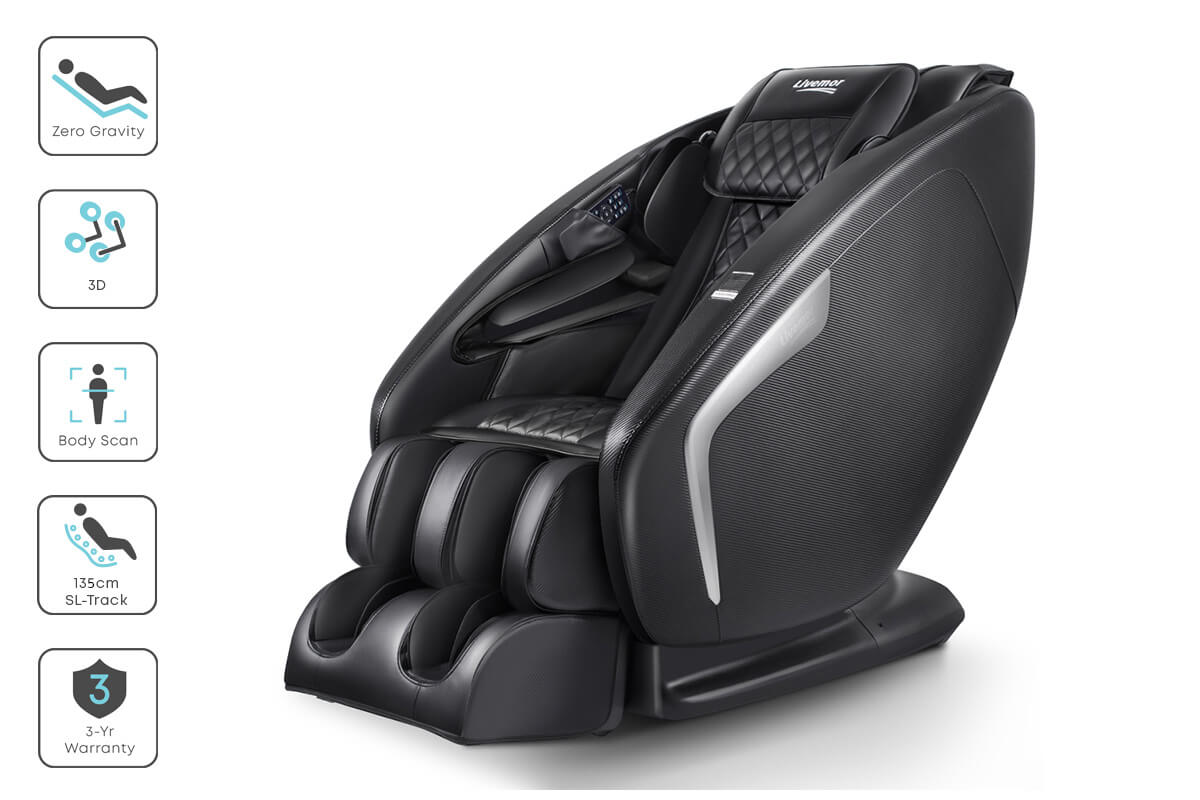 Zero Gravity Large Massage Chair Livemor 3D Electric Massager, Shiatsu Kneading - Black