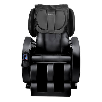 Black Delmue Recliner Massager Livemor Electric Massage Chair - Full Auto Extension, Zero-Gravity Massage. Built-in Wheels for Easy Mobility Front View