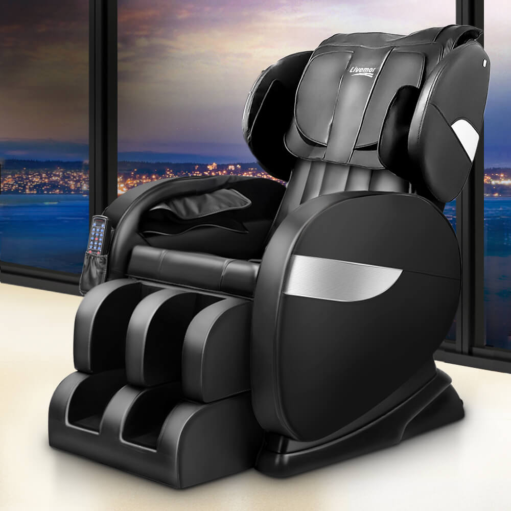 Black Electric Massage Chair Livemor Delmue Recliner Massager Full Auto Extension, Zero-Gravity for Ultimate Relaxation and Comfort